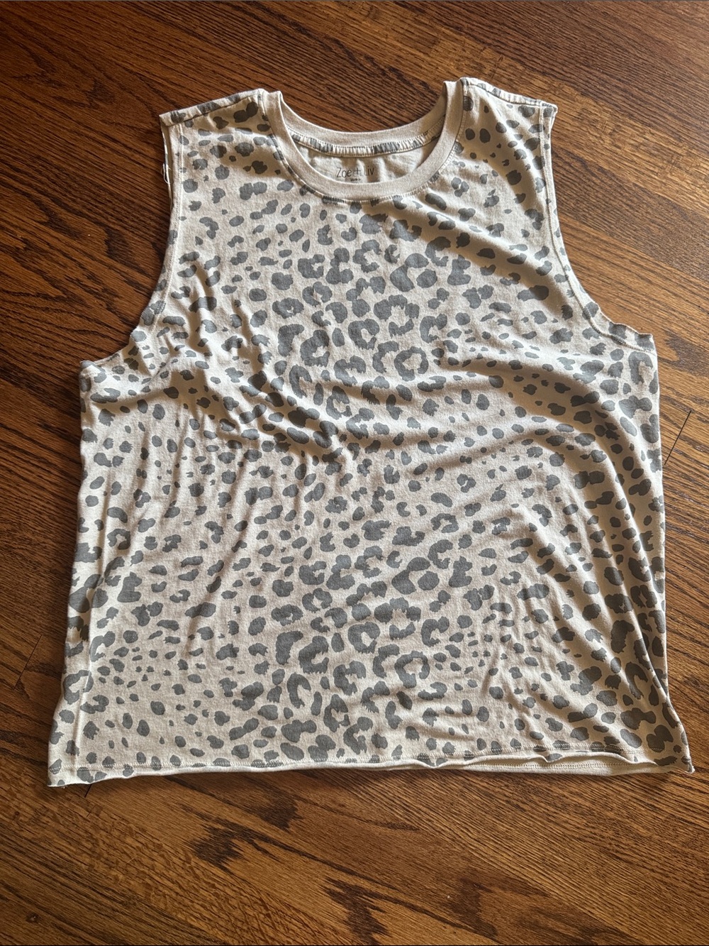 Zoe & Liv Leopard Print Tank Top - Gray/Cream, XXL